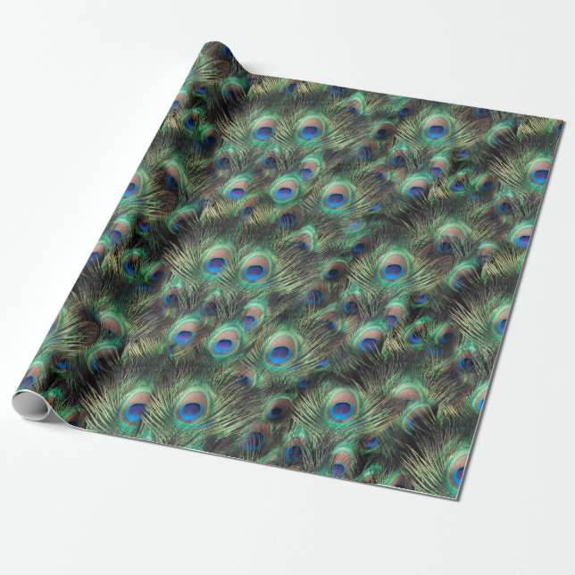 Söt Peacock Feather Animal Print Presentpapper (Utrullad)