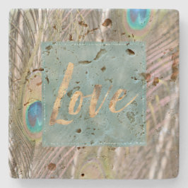 Söt Peacock Feathers Guld Kärlek Stenunderlägg