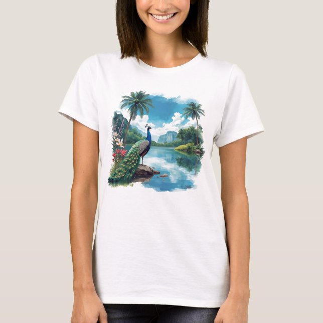 Söt Peacock i en tropisk paradise T Shirt (Framsida)