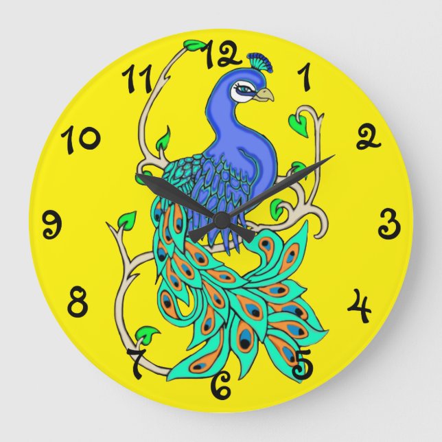 Söt Peacock Large Round Clock Stor Klocka (Framsida)