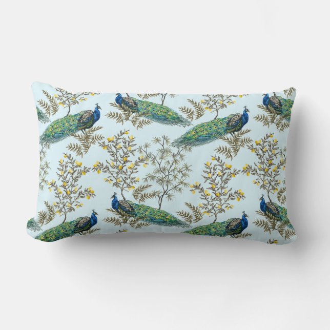 Söt Peacock Mönster Lumbar Pillow Lumbarkudde (Framsida)