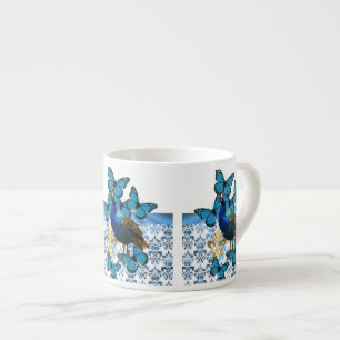 Söt Peacock och blå fjärilar Espressomugg