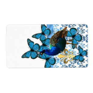 Söt Peacock och blå fjärilar Fraktsedel