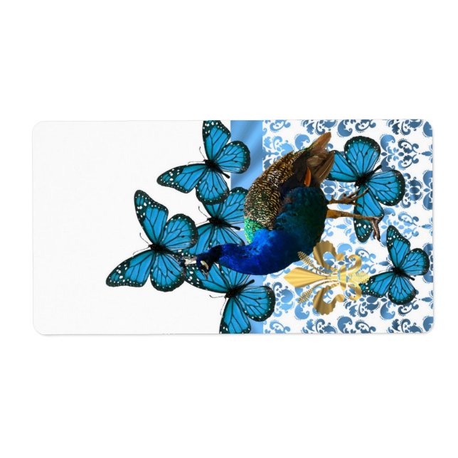 Söt Peacock och blå fjärilar Fraktsedel (Framsidan)