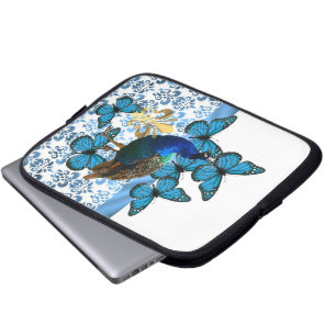 Söt Peacock och blå fjärilar Laptop Fodral