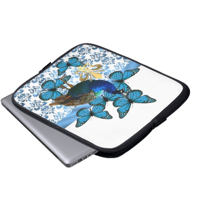 Söt Peacock och blå fjärilar Laptop Fodral (Framre botten)