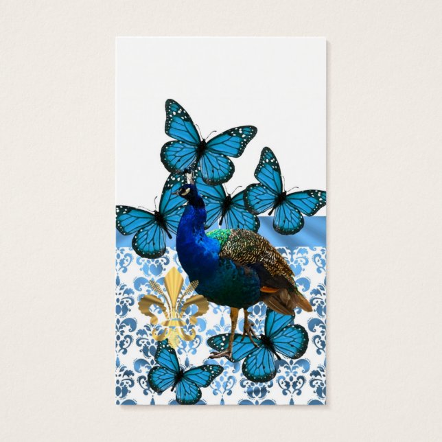 Söt Peacock och blå fjärilar Visitkort (Baksidan)