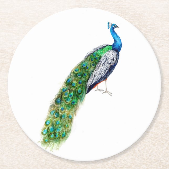 Söt Peacock Underlägg Papper Rund (Framsidan)