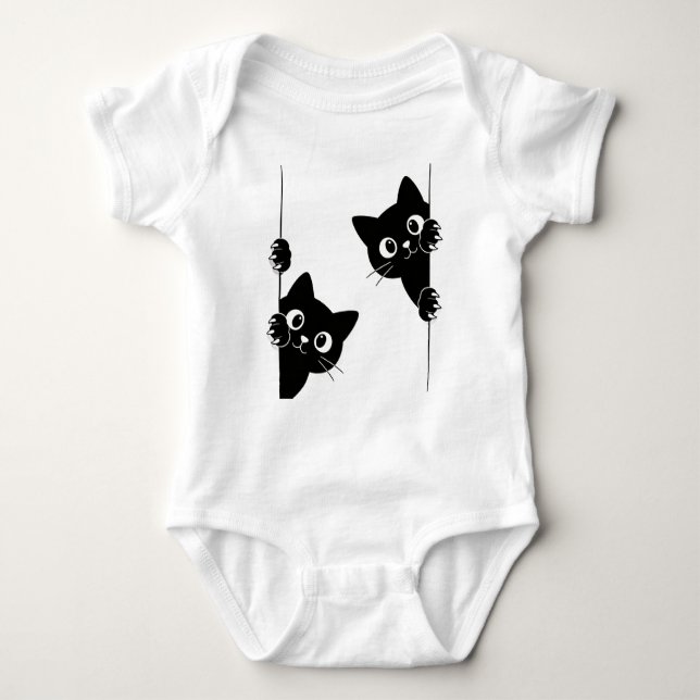Söt Peekaboo Svarta Katter T-Shirt (Framsida)
