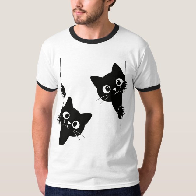 Söt Peekaboo Svarta Katter T-Shirt (Framsida)