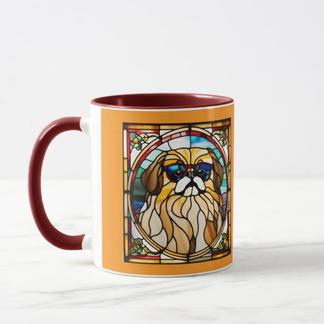 Söt Pekingeser Glasfärgad Kaffemugg (Vänster)