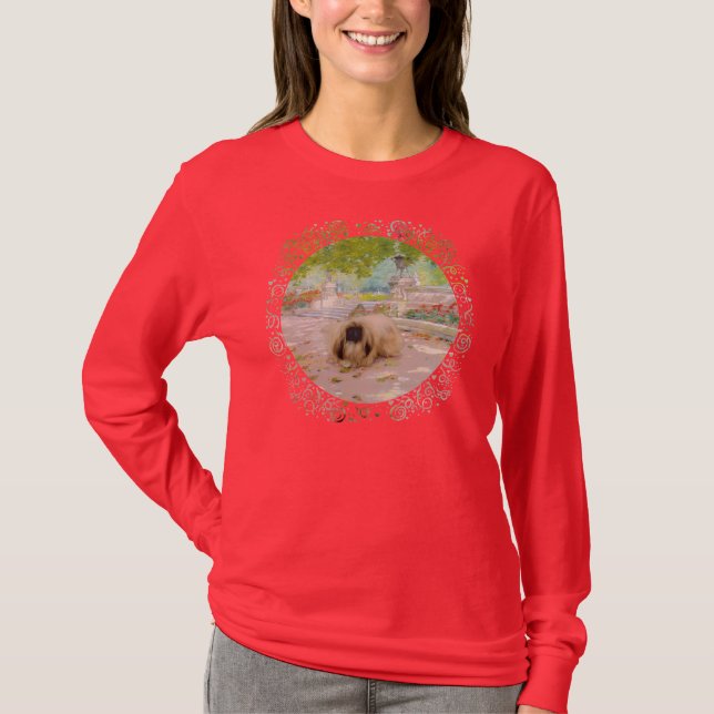 Söt pekingeser i blomsterarrangemang tee shirt (Framsida)