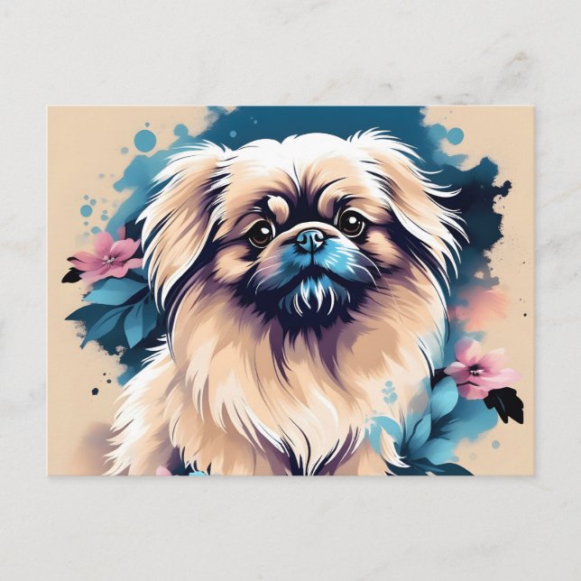 Söt Pekingeser Valp Vykort (Framsida)