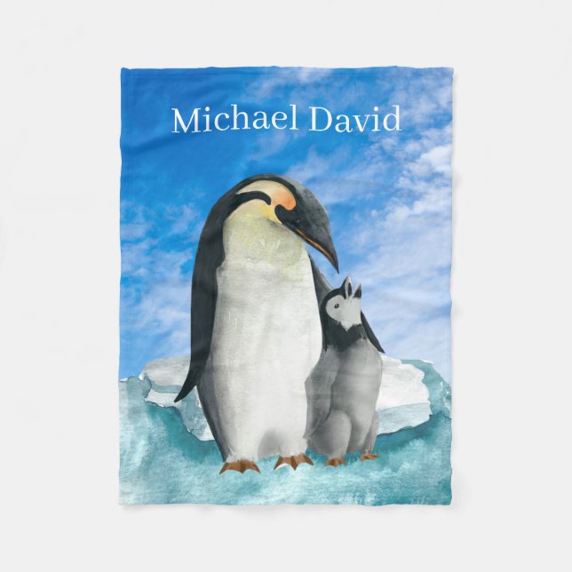 söt penguin älskare lägger till text unisex baby fleecefilt (Framsidan)
