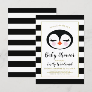 Söt Penguin Ansikte Baby Shower-inbjudan Inbjudningar