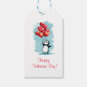 Söt penguin i kärlek för valentindagen med hör presentetikett