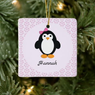 Söt Penguin med Blommigt - bakgrund Julgransprydnad Keramik