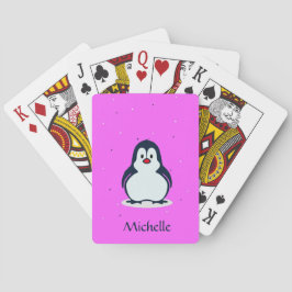 Söt penguin med eget namn på rosa casinokort