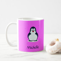 Söt penguin med eget namn på rosa