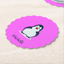 Söt penguin med eget namn på rosa underlägg papper