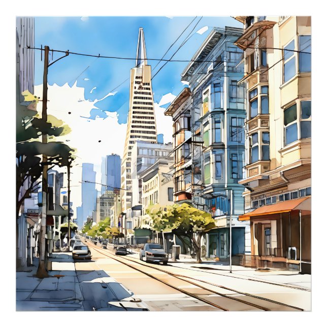 Söt penna och bläck sketch av San Francisco Fototryck (Framsidan)