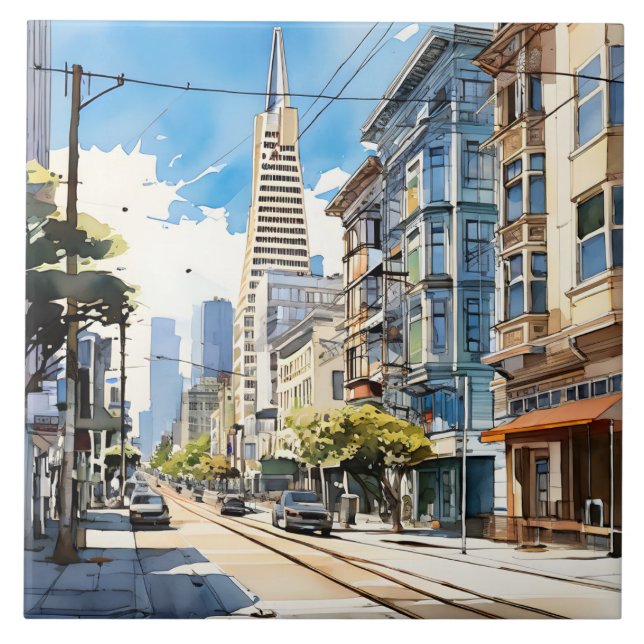 Söt penna och bläck sketch av San Francisco Kakelplatta (Framsidan)