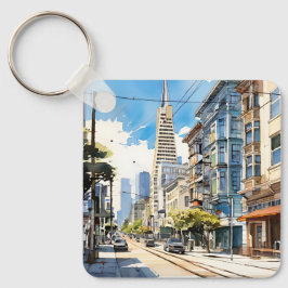 Söt penna och bläck sketch av San Francisco Nyckelring