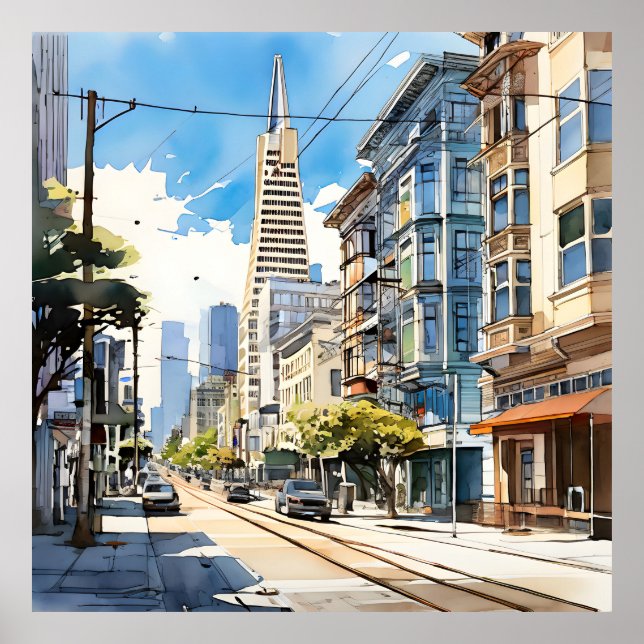 Söt penna och bläck sketch av San Francisco Poster (Framsidan)