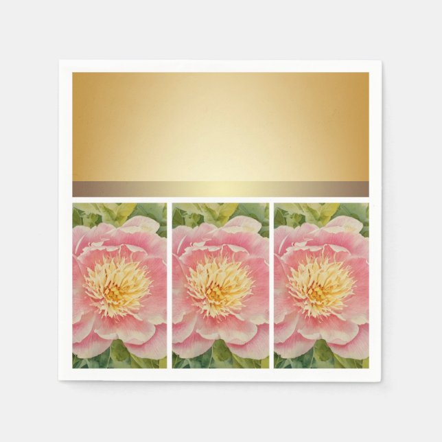 Söt Peonies in a Row - Papper Napkins Pappersservett (Framsidan)