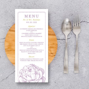 Söt Peony Blommigt Bröllop Collection - Menu Reklamkort