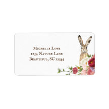 Söt Peony Flowers och Bunny Rabbit Adress