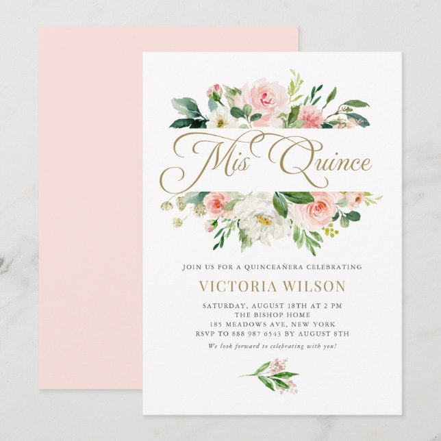 Söt  Peony Mis Quince Quinceañera Inbjudningar (Fram/baksida)
