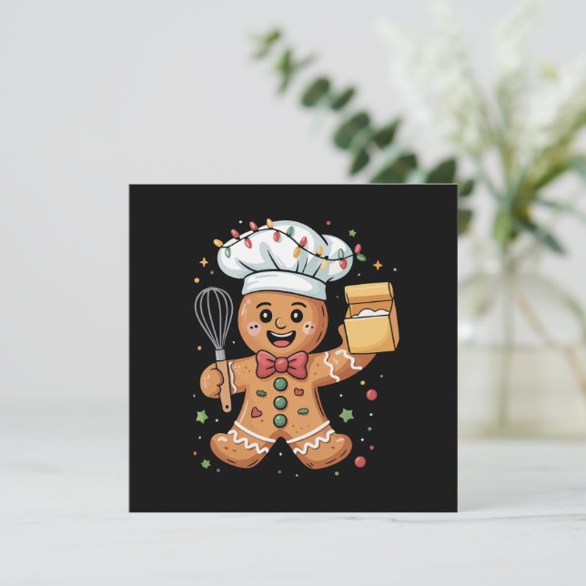Söt pepparkaksgubbe bagare jul kock baka  julkort (Stående Fram)