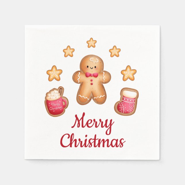 Söt pepparkaksgubbe God Jul Pappersservett (Framsidan)