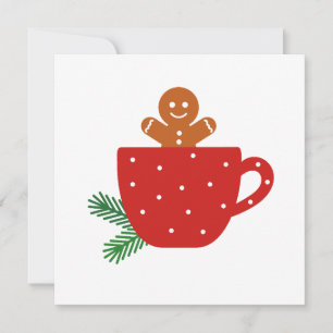 Söt pepparkaksgubbe i en röd kaffekopp inbjudningar