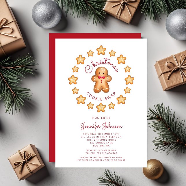 Söt Pepparkaksgubbe Julbakswap Inbjudningar (Cute Gingerbread Man Christmas Cookie Swap Invitation)