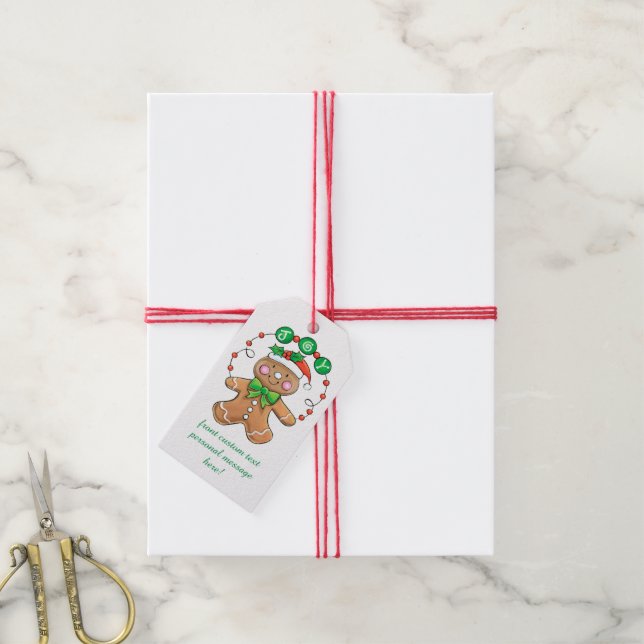 Söt pepparkaksgubbe, julgodisglädje presentetikett (Med Snöre)