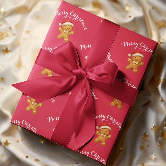 Söt pepparkaksgubbe med jultomtehatt -  presentpapper (Skapare uppladdad)
