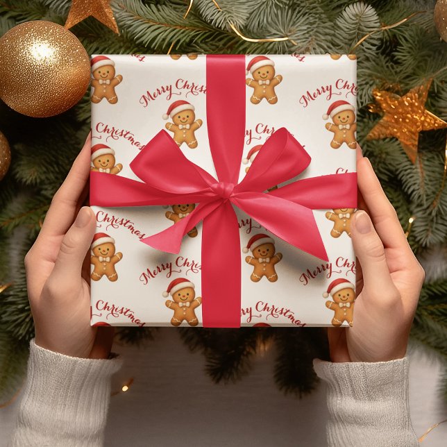 Söt pepparkaksgubbe med jultomtehatt -  presentpapper (Skapare uppladdad)