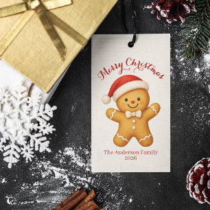 Söt pepparkaksgubbe med tomtehatt - presentetikett