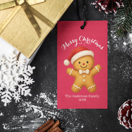 Söt pepparkaksgubbe med tomteluva - presentetikett