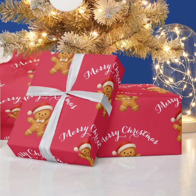 Söt pepparkaksgubbe med tomteluva -  presentpapper (Helgdagar)