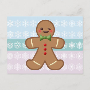 Söt pepparkaksgubbe & snöflingor vykort