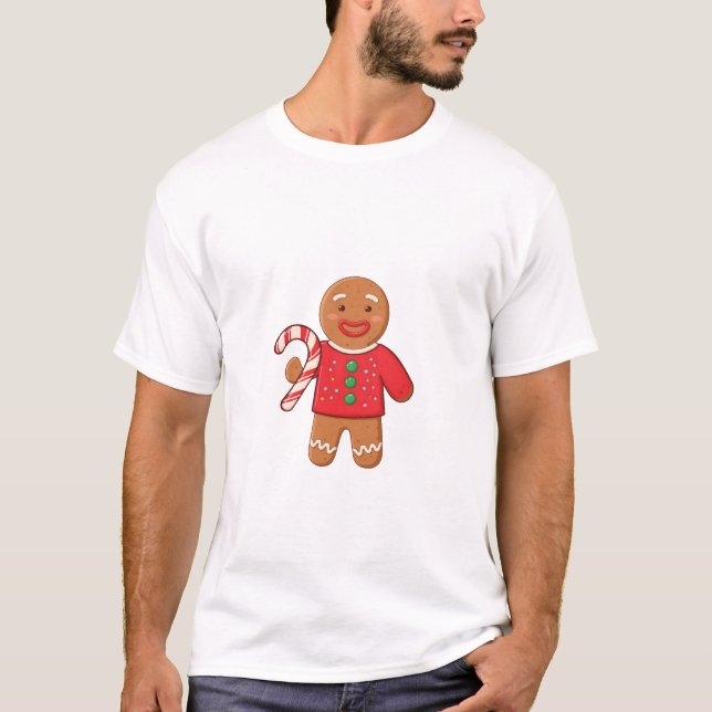Söt pepparkaksgubbe som håller sockerdrickskrans j t shirt (Framsida)
