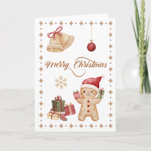 Söt Pepparkaksgubbe Vattenfärg "God Jul" Kort
