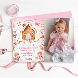 Söt Pepparkakshus Dekorering Födelsedags Foto Inbjudningar
