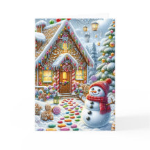 Söt pepparkakshus med snöman jul