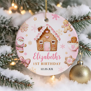 Söt Pepparkakshus Tjej Födelsedagsfest Julgransprydnad Keramik