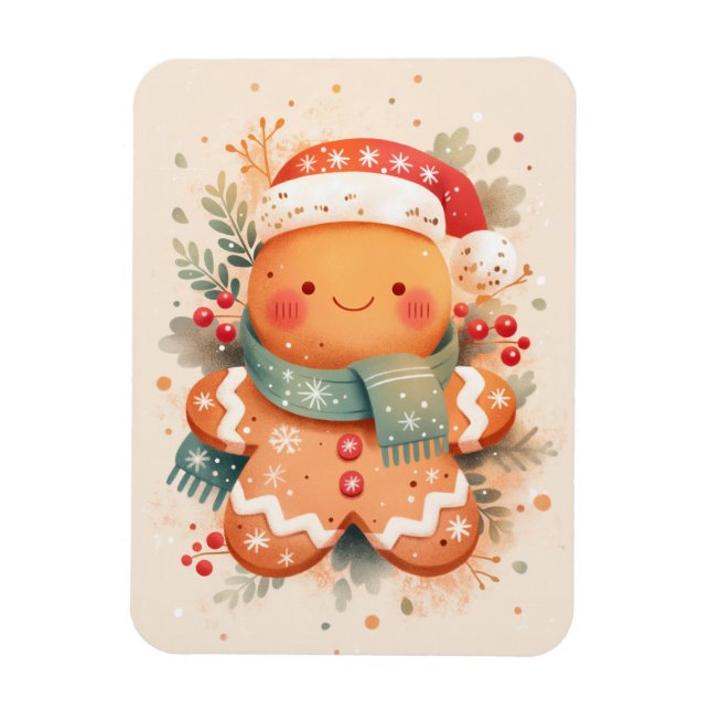 Söt pepparkakskaka som bär tomteluva magnet (Vertikal)