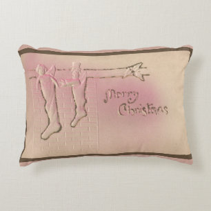Söt Peppermint Rosa Vintage julvykort Prydnadskudde